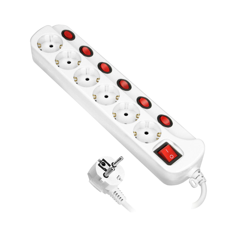 Orno 6fach Steckdosenleiste einzeln schaltbar Master On/Off max. 3680W