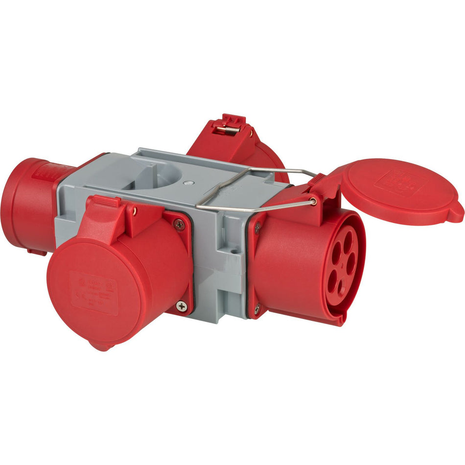 Brennenstuhl 1081670 CEE Stromverteiler Adapter 400V/32A – 3-fach Verteiler, IP44 für Außen & Baustelle