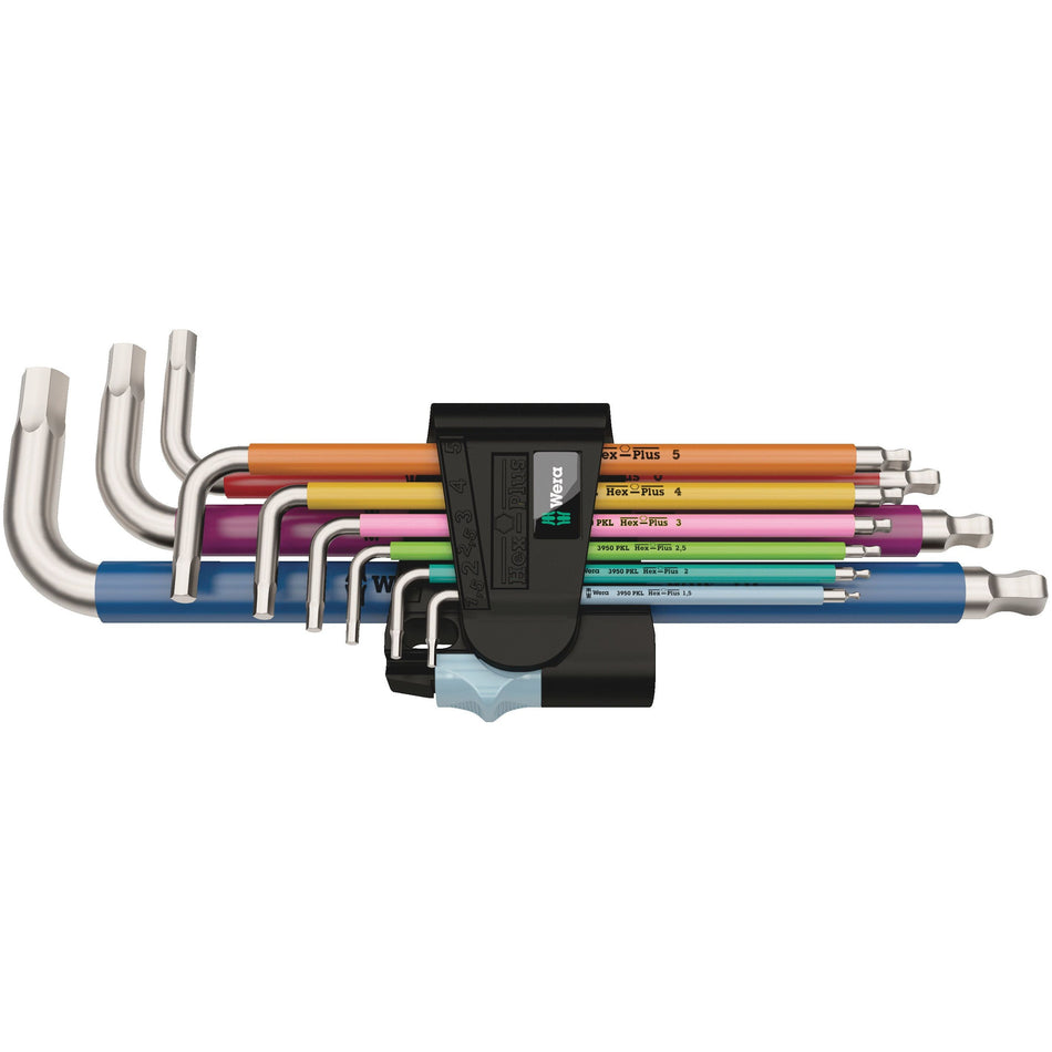 Wera 3950/9 Winkelschlüsselsatz Hex-Plus Multicolour Stainless, metrisch, Edelstahl, 9‑teilig