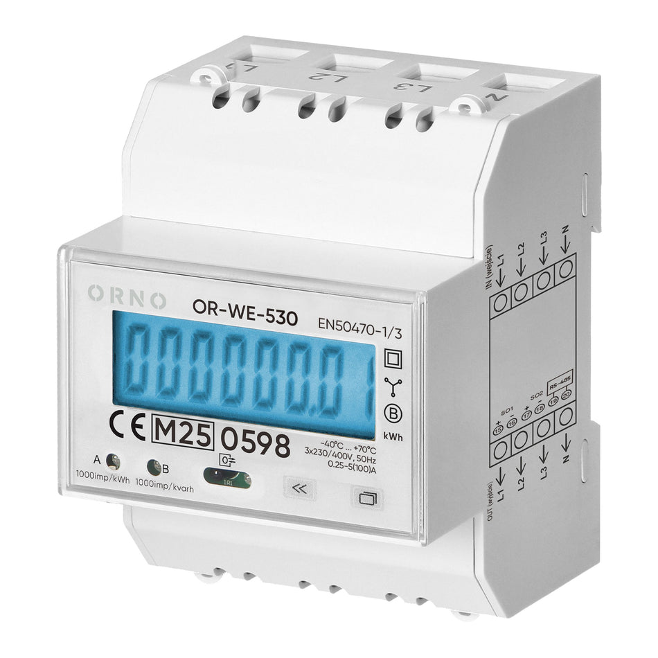 Orno OR-WE-530 digitaler 3-Phasen-Energiezähler, 100A, RS-485, MID25, PV-Ready