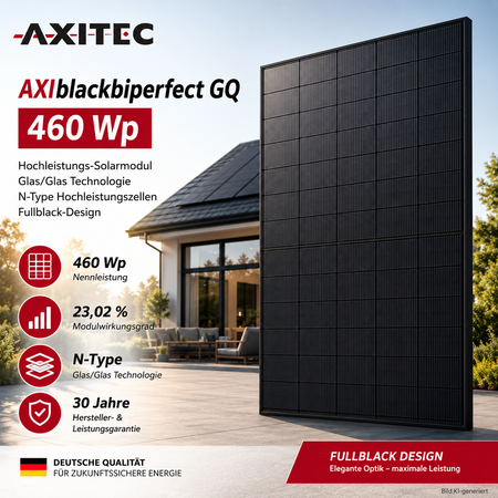 Axitec AY10979 Solarmodul AXIblackbiperfect GQ 460Wp Glas/Glas Fullblack