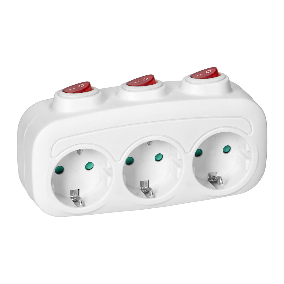 3-Fach Mehrfachstecker Steckdosenadapter Steckdosenverteiler einzeln ein/aus