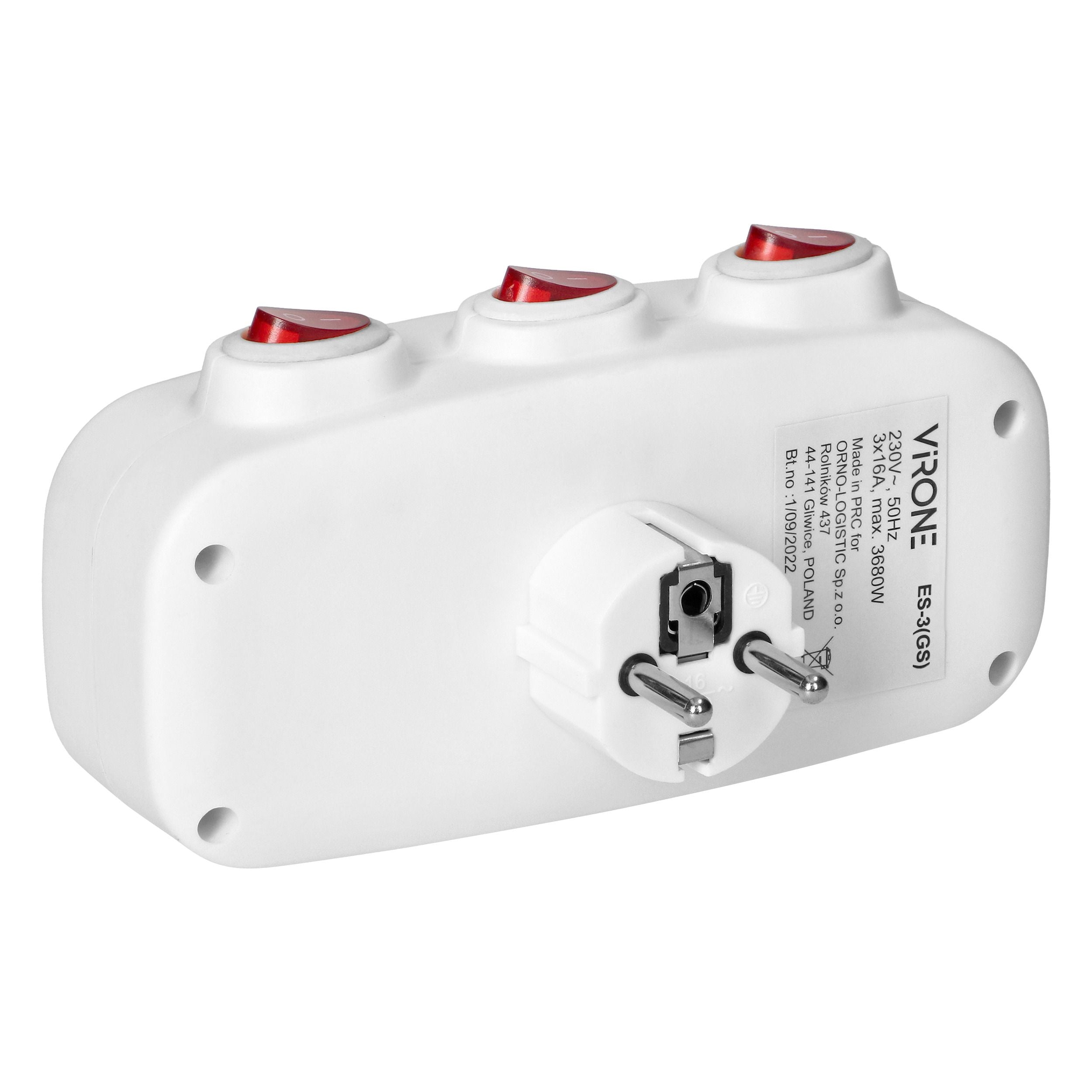 3-Fach Mehrfachstecker Steckdosenadapter Steckdosenverteiler einzeln ein/aus
