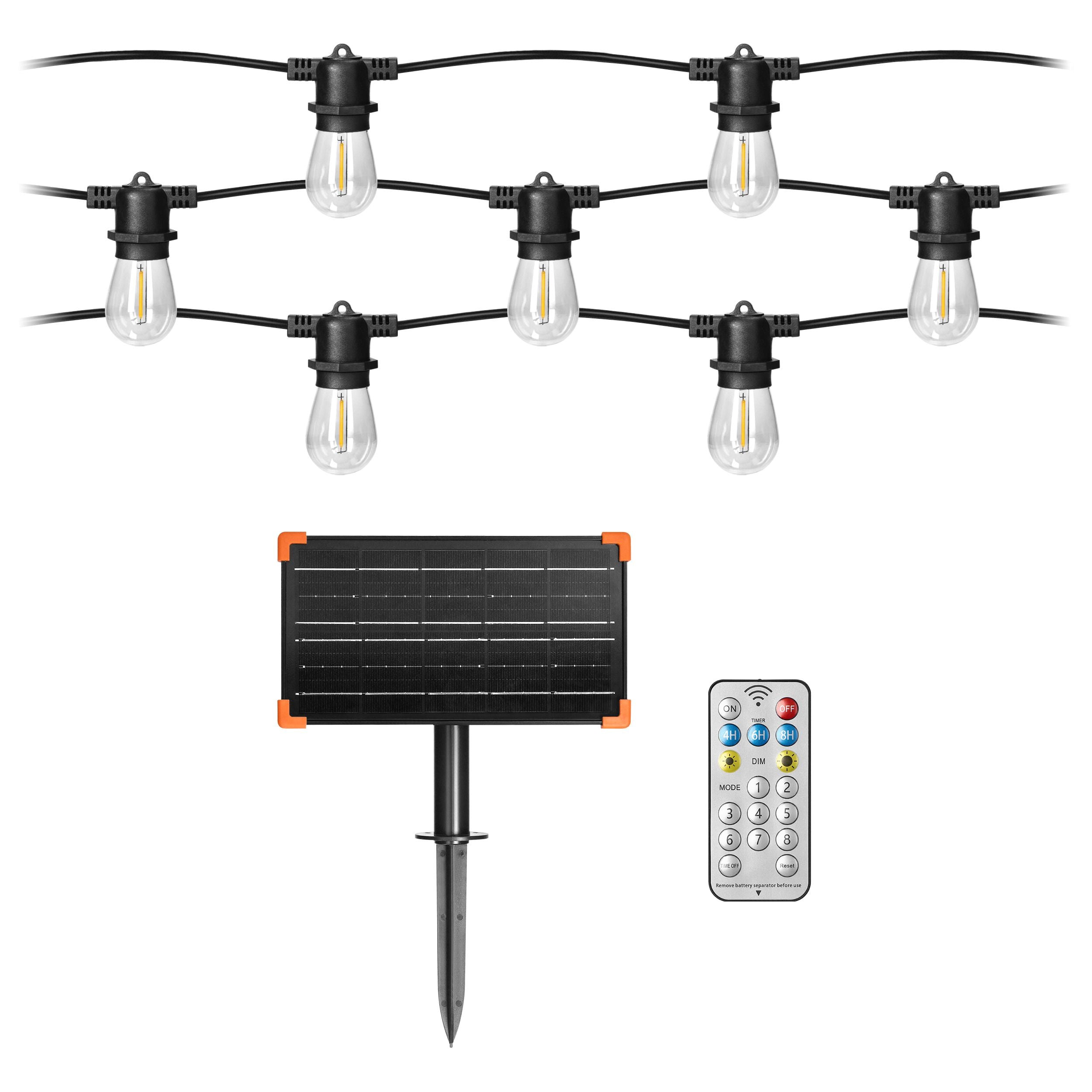 Orno Solar LED-Lichterkette 15m, 8 Modi, warmweiß, IP44 outdoor