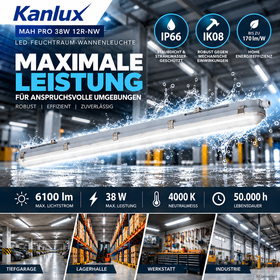Kanlux MAH PRO LED Feuchtraumleuchte 120 cm 38W IP66