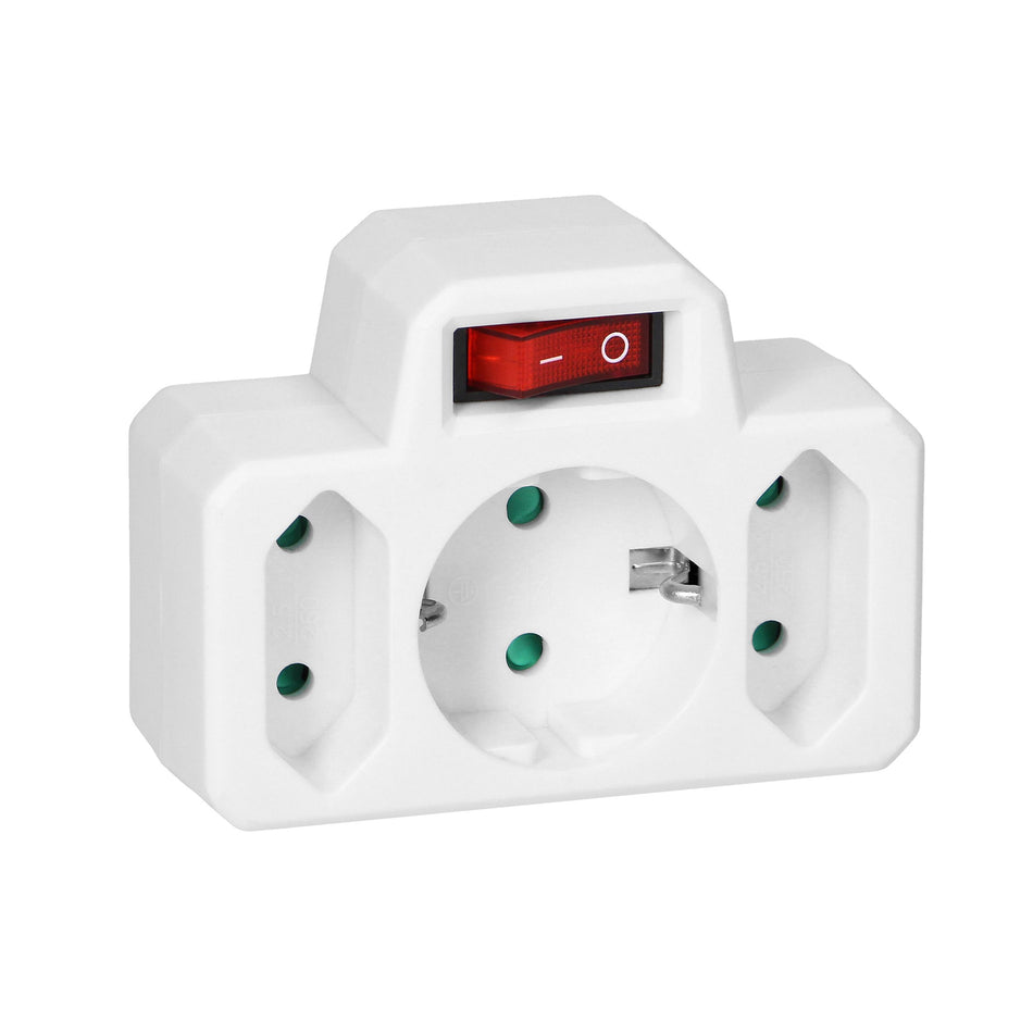3-fach Steckdosenadapter mit Schalter 1x Schuko und 2x Euro