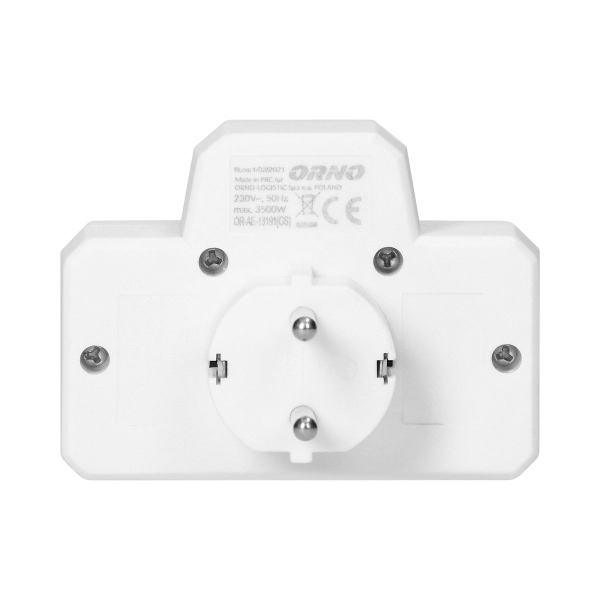 Steckdosenadapter mit zentralem beleuchtetem Schalter