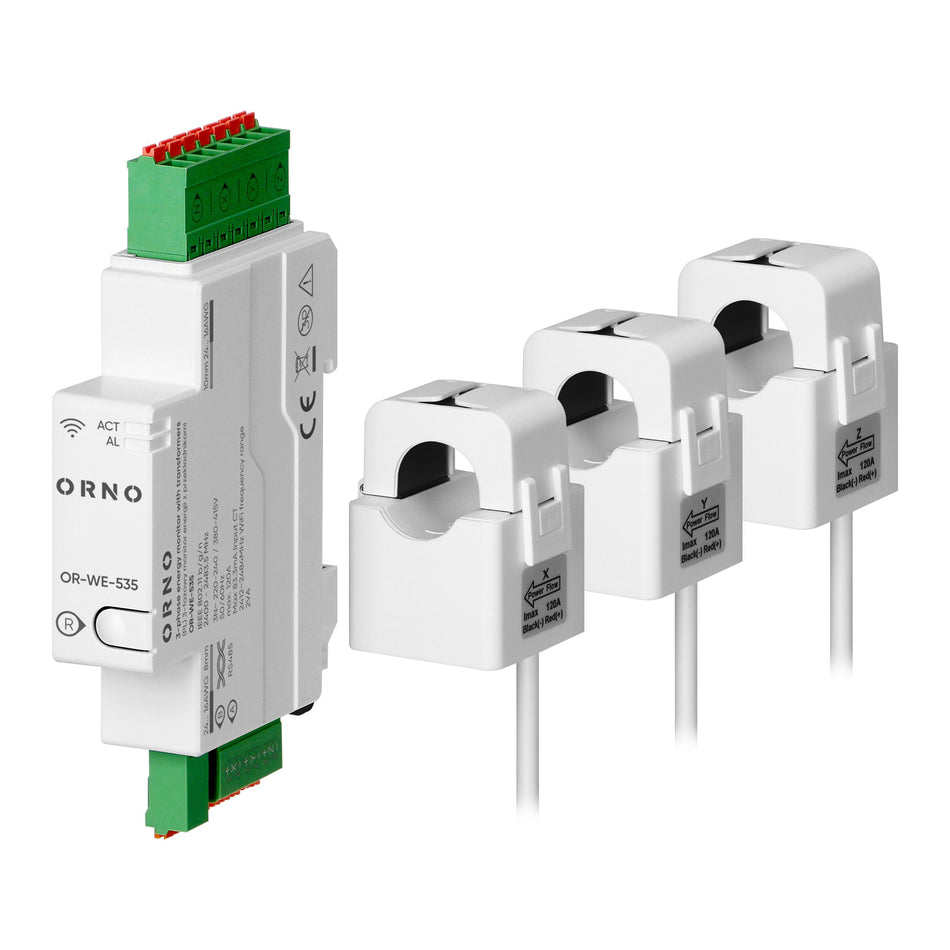 Orno WLAN 3-Phasen Energiemonitor Tuya Smart – 120A – DIN-Schiene – inkl. 3 Stromwandler