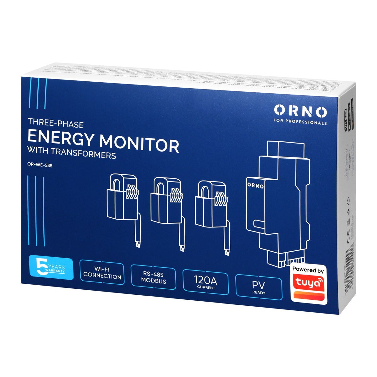 Orno WLAN 3-Phasen Energiemonitor Tuya Smart – 120A – DIN-Schiene – inkl. 3 Stromwandler