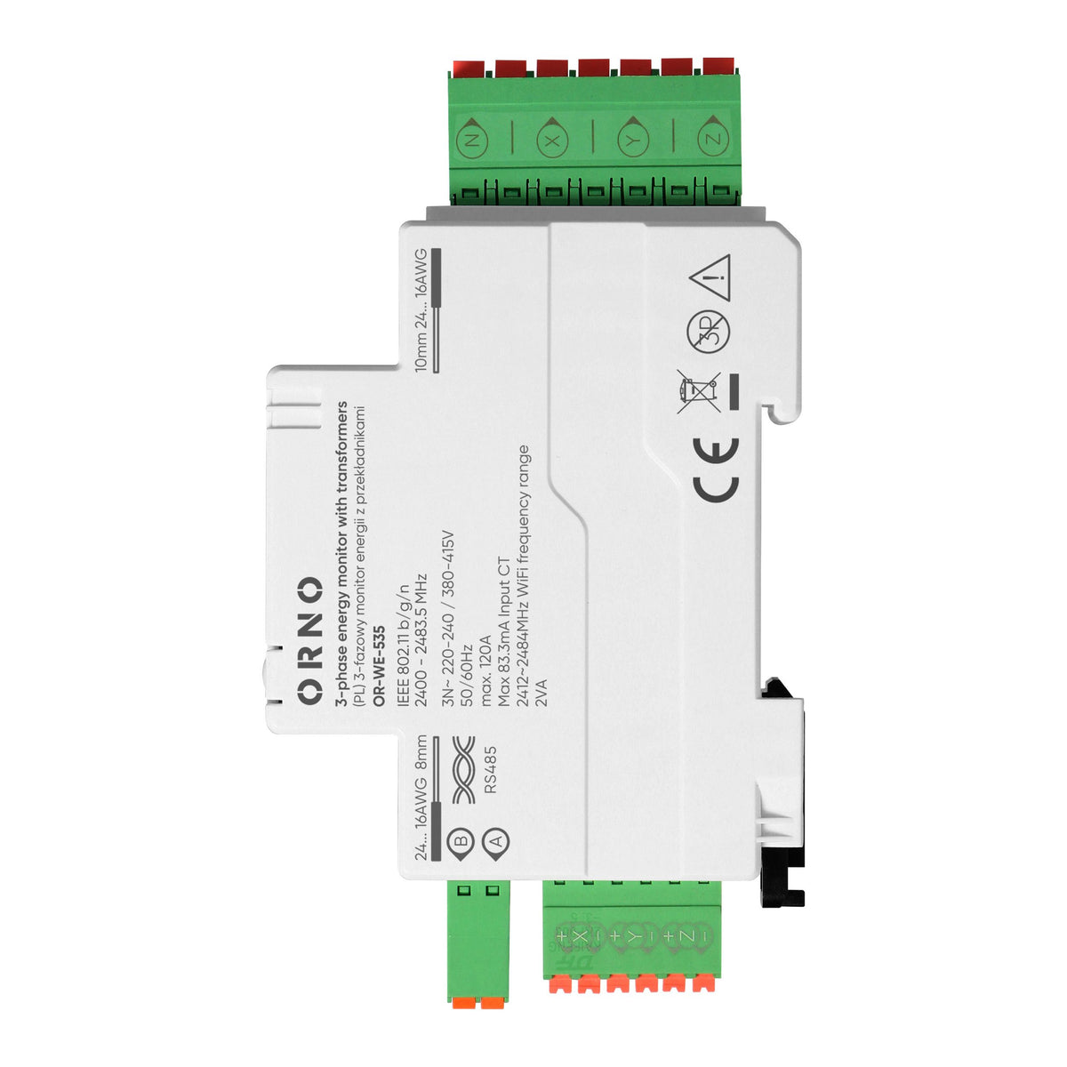 Orno WLAN 3-Phasen Energiemonitor Tuya Smart – 120A – DIN-Schiene – inkl. 3 Stromwandler