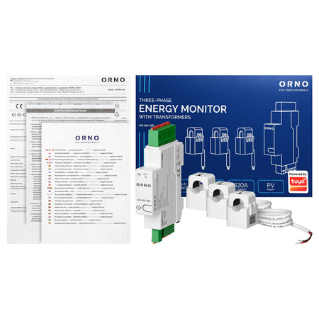 Orno WLAN 3-Phasen Energiemonitor Tuya Smart – 120A – DIN-Schiene – inkl. 3 Stromwandler