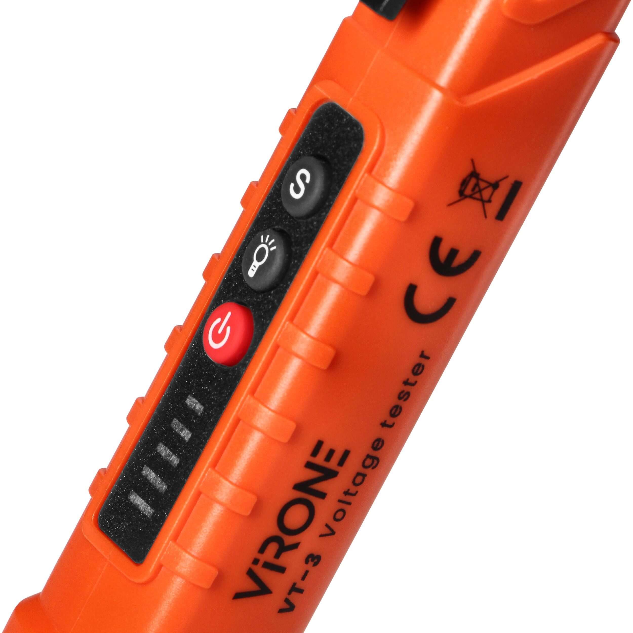 Orno Induktiver Spannungsprüfer 12–1000V AC/DC – mit Taschenlampe orange