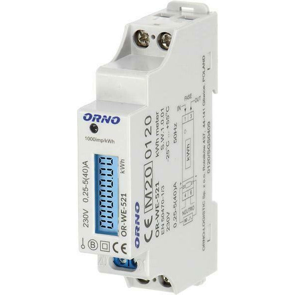 Orno OR-WE-521 LCD digitaler Wechselstromzähler mit MID Zertifikat, 1-phasig