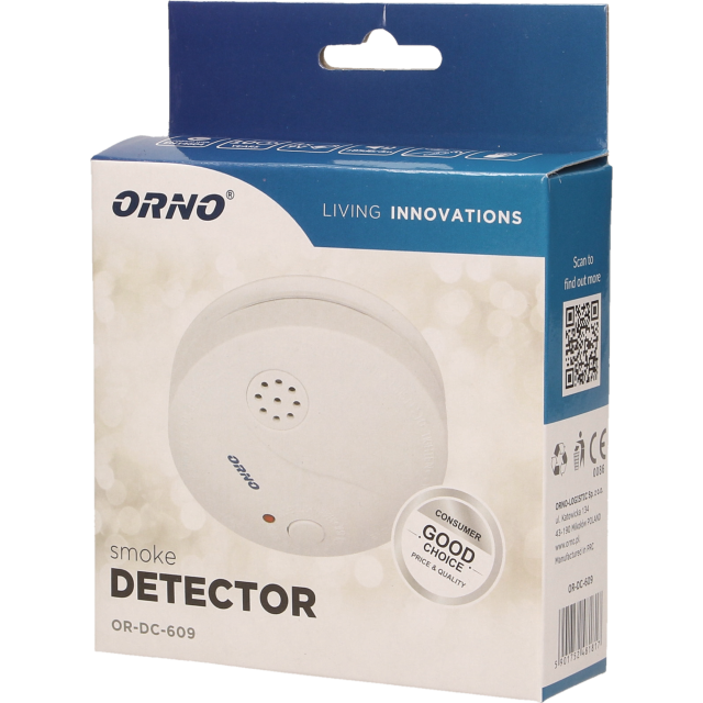 Orno OR-DC-609 Rauchmelder mit 9V Batterie 10 Jahres Sensor 85dB EN14604 - elektro-theke