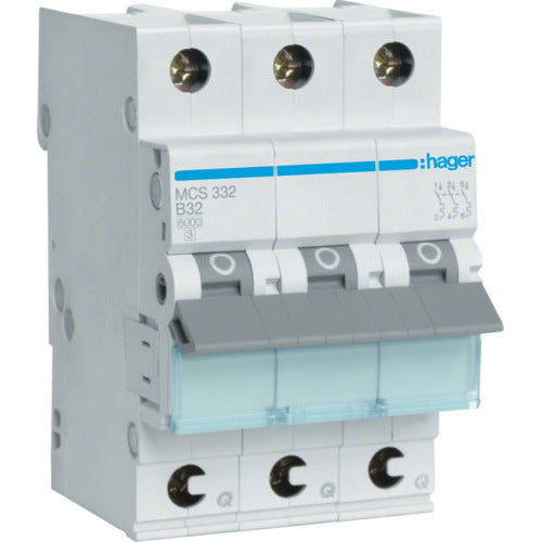 Hager MCS332 Leitungsschutzschalter 3-polig, Typ C 32A, 6kA, 230/400V